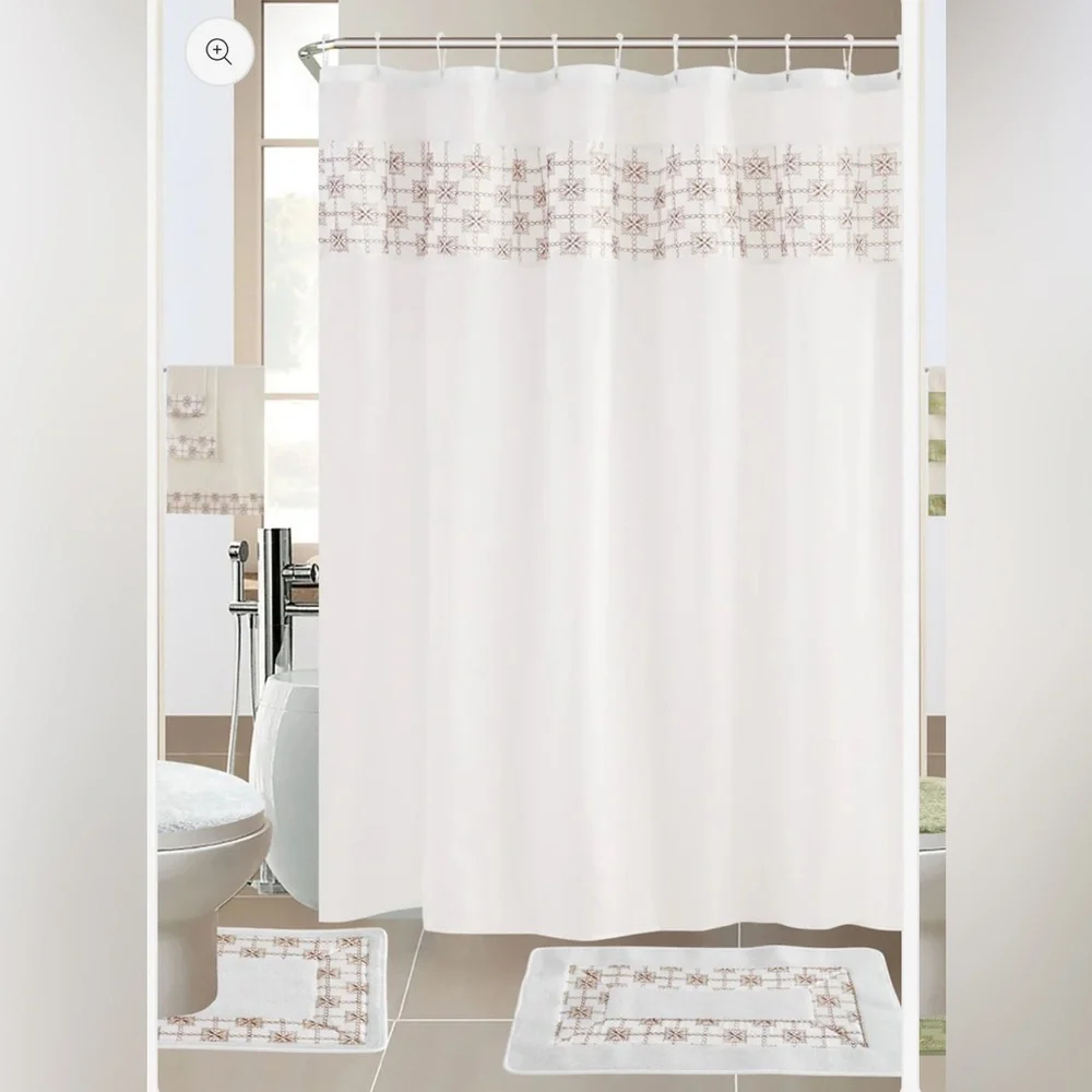 White and Brown Shower Curtain Set
